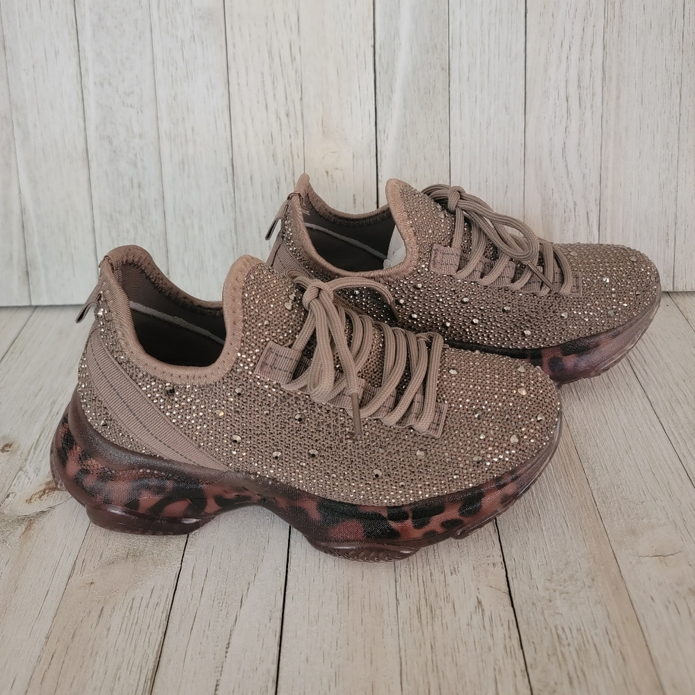 40% OFF SALE-GYPSY JAZZ/ VERY G- HELLA TAUPE RHINESTONE SNEAKERS - Picture 1 of 6